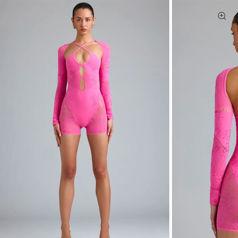 Embellished Cut-Out Unitard in Bubblegum Pink